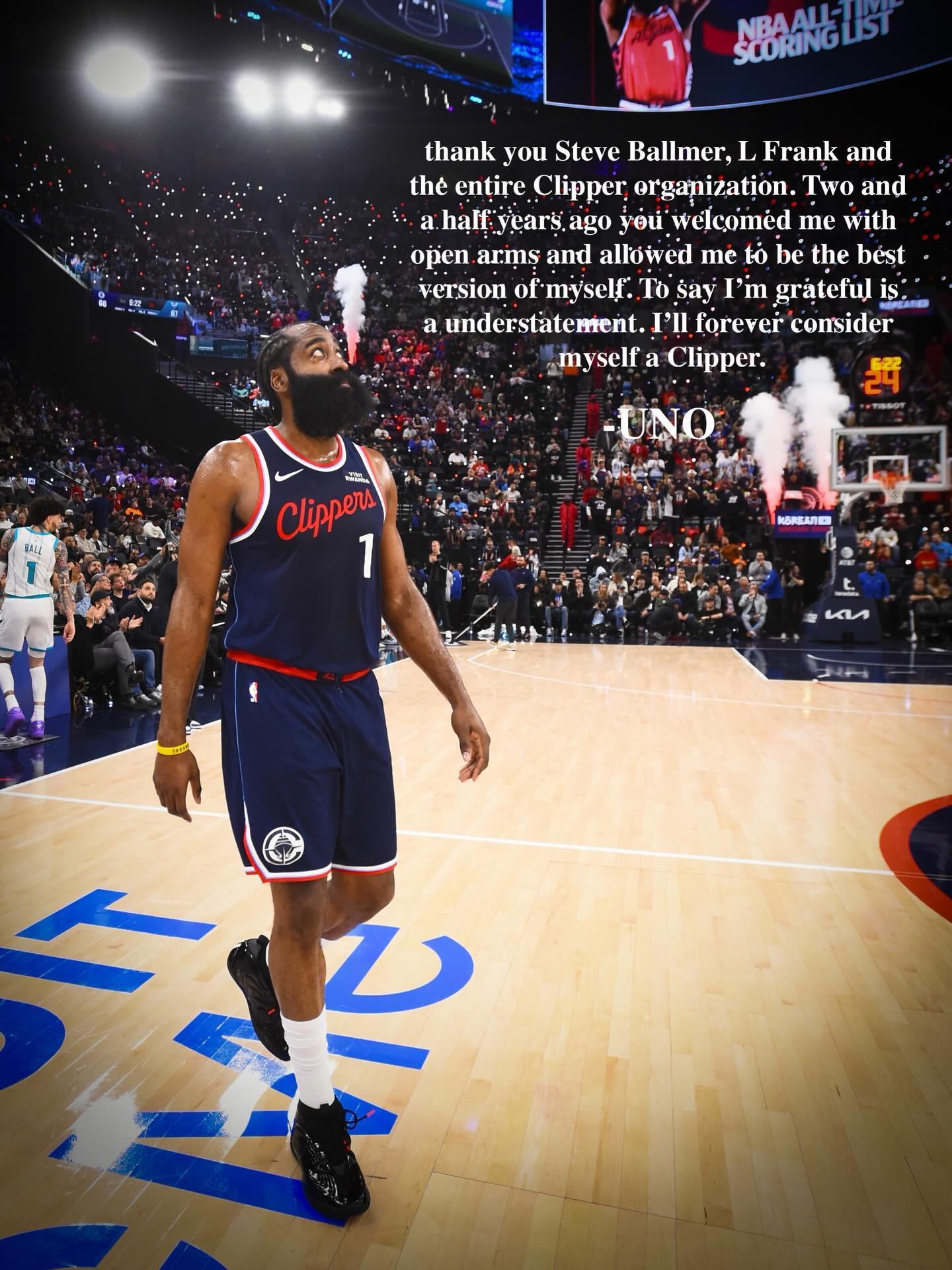 B体育官网-哈登告别快船：我将永远视自己为快船的一份子